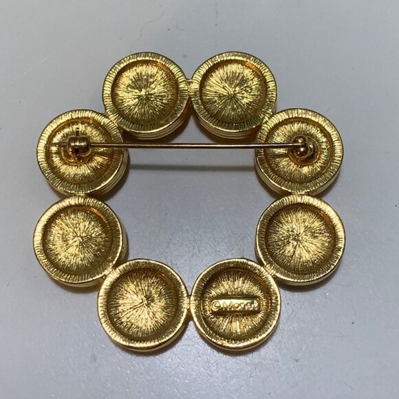 Vintage Monet Gold Tone Faux Stones Brooch - Picture 2 of 4